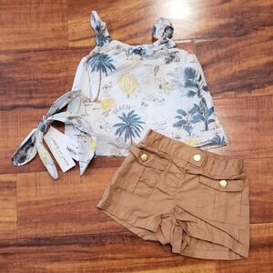 Janie and Jack NWT/EUC 12-18 months tropical blouse, cargo shorts & bow headband